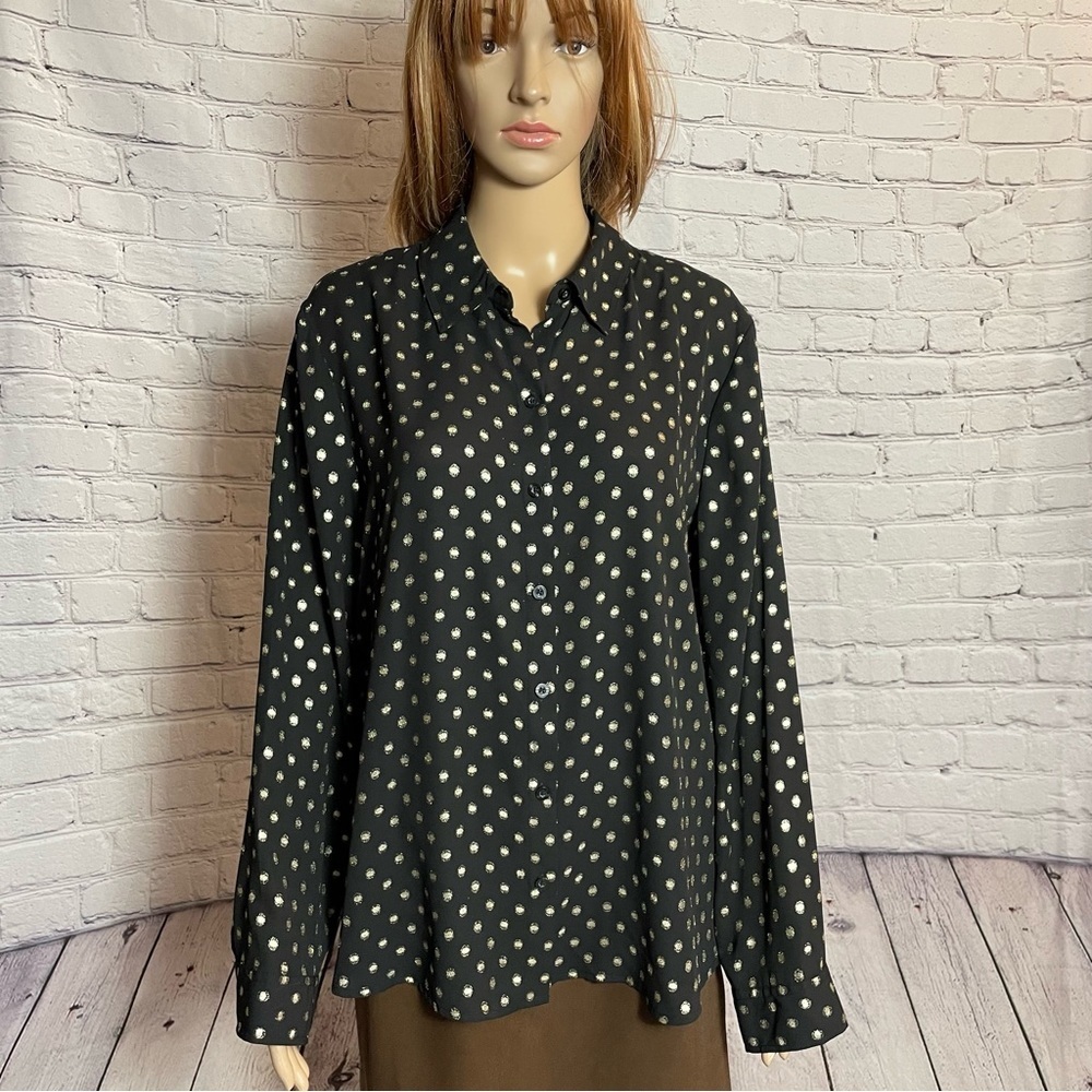 Chico's Black With Gold Polka Dots Blouse Size 2 US L